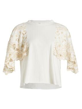 Free People Womens Angel Embroidered Flutter Sleeve T-Shirt
